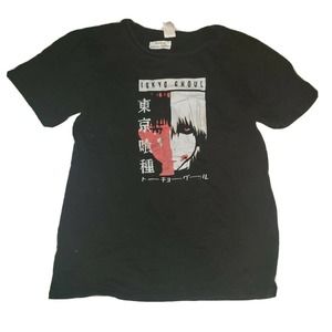 Tokyo Ghoul T Shirt Adult S Black Red White Face‎ 100% Cotton Funimation Anime